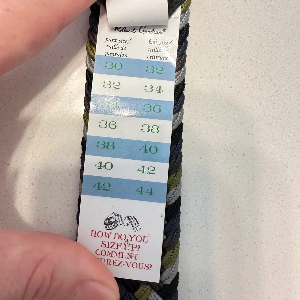 Robert Graham Jacob Woven Braided Elastic Belt Grey Olive Navy Mens Size 32 NEW